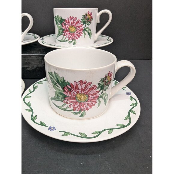 International Tableworks Terrace Blossoms Flat Coffee Cup w/Saucer Set of 4 - Picture 5 of 12